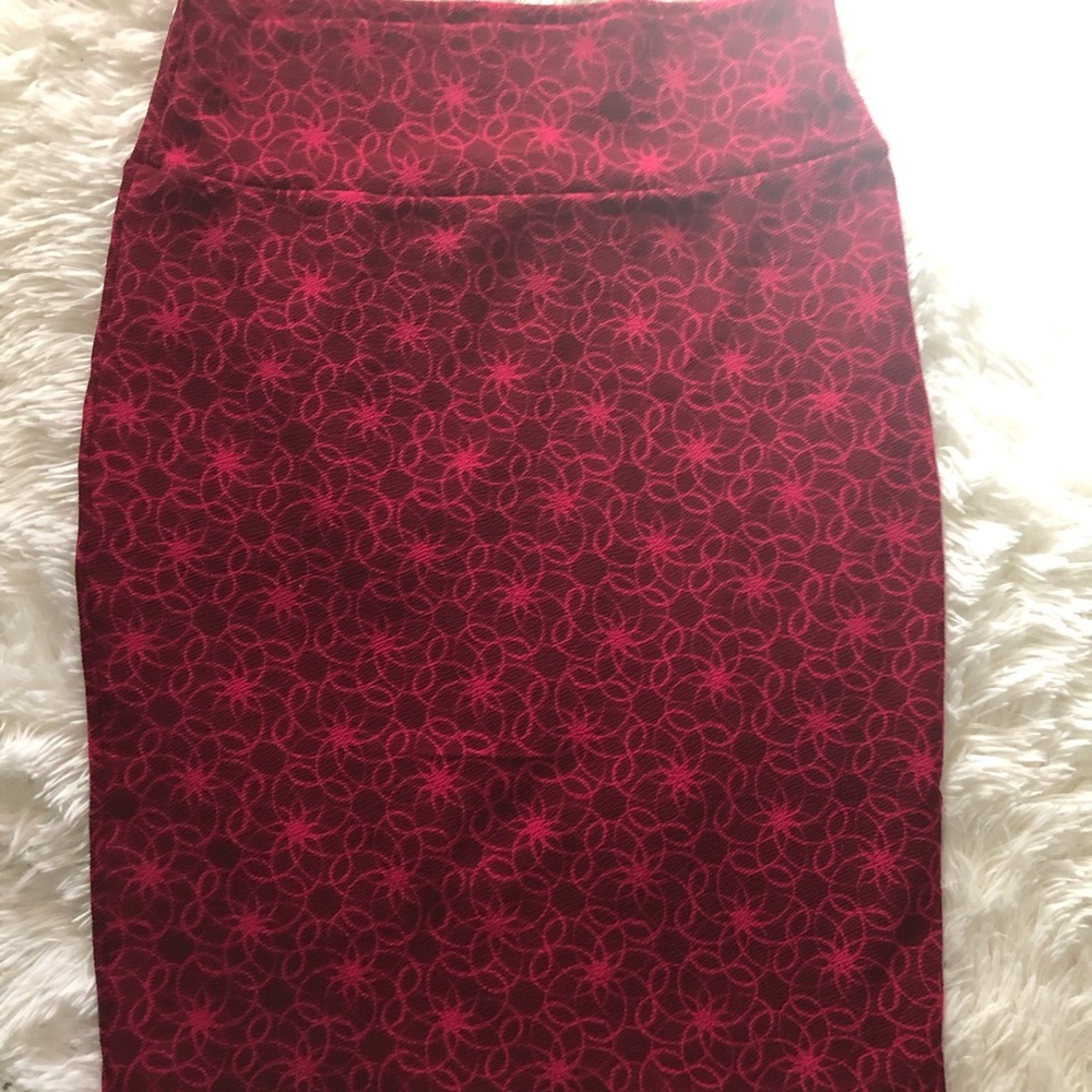 LULAROE CASSIE Women’s Pencil Skirt LARGE  Waist Band Geometric Roses Chain L